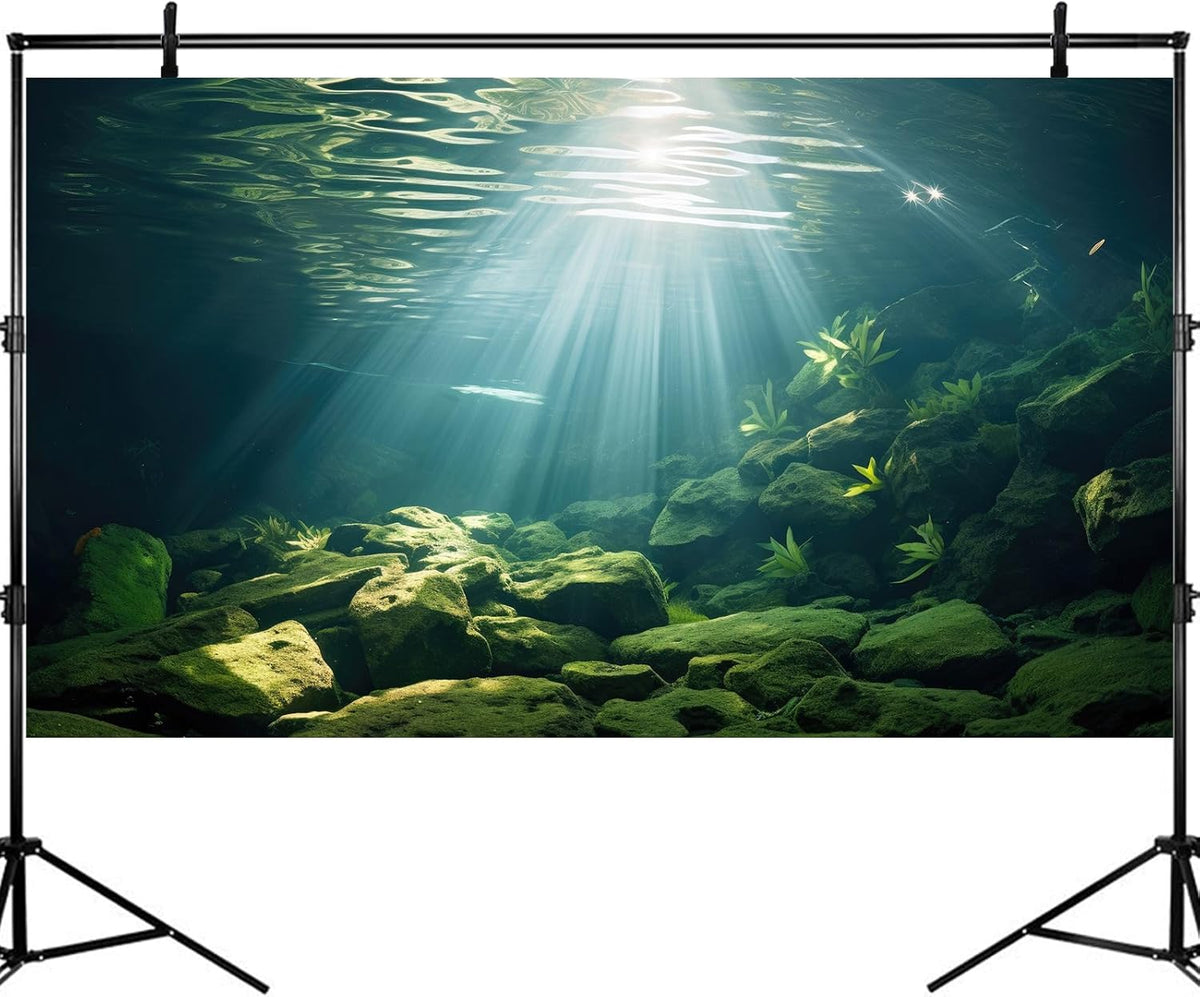 Under The Sea Aquarium Background Aquatic Plants Deep Sea Fish Tank Background Underwater Sunray Rock Terrarium Backgrounds Deep Ocean Floor Tropical Fish Tank Backgrounds Decorations 24x12in