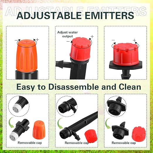 30 Pcs Drip Irrigation Kits with 10 Pcs 1/4 Drip Irrigation Emitters10 Pcs 360 Degree Adjustable Irrigation Drippers Sprinklers and 10 Pcs 3 Way Atomizing Nozzles for (4-7mm) Watering Patio