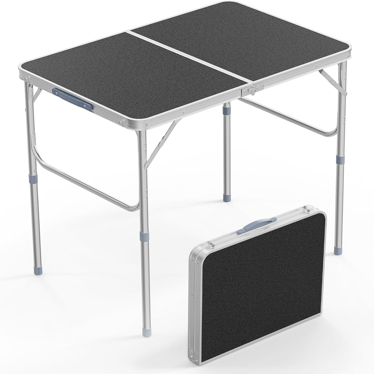 VINGLI 3FT Small Camping Table Adjustable Height Aluminum Folding Table for Picnic Party BBQ, Plastic RV Suitcase Table Portable Lightweight Fold Up Utility Outdoor Tables with Carrying Handle …