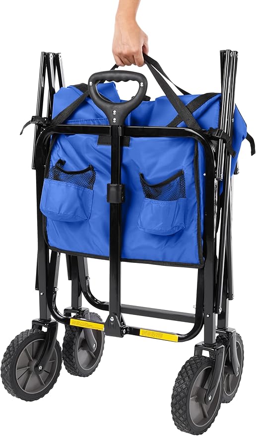 Amazon Basics Collapsible Folding Heavy Duty Utility Wagon for Outdoor Sports, 265 pounds Weight Capacity, Camping, Garden, and Shopping, 27.6 x 40.9 x 20 inches, Blue