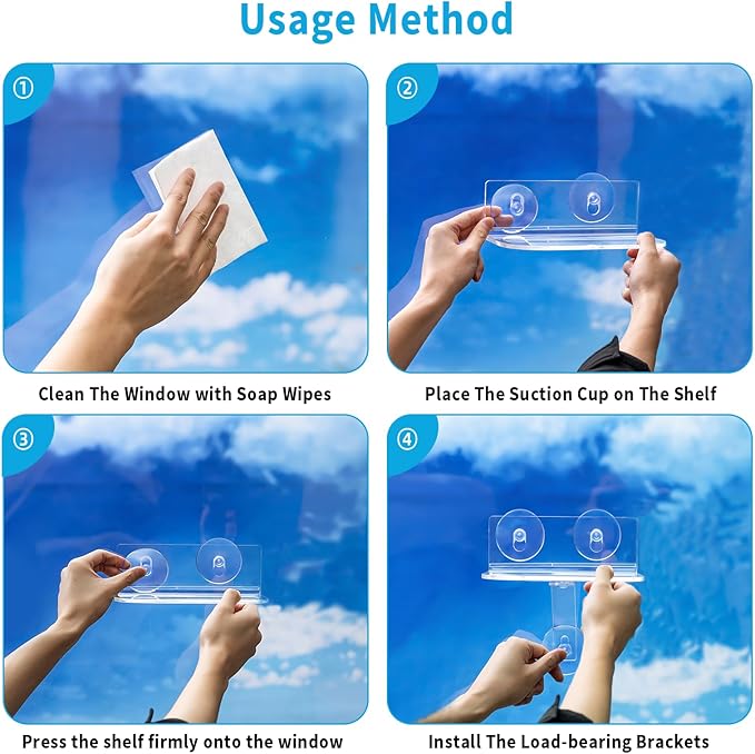 2-Pack Acrylic Window Plant Shelves with Suction Cups & Support Brackets - Rectangle Window Sill Extender for Herb Pots, Succulents, Flower Boxes, Micro Greens | Indoor/Outdoor Use