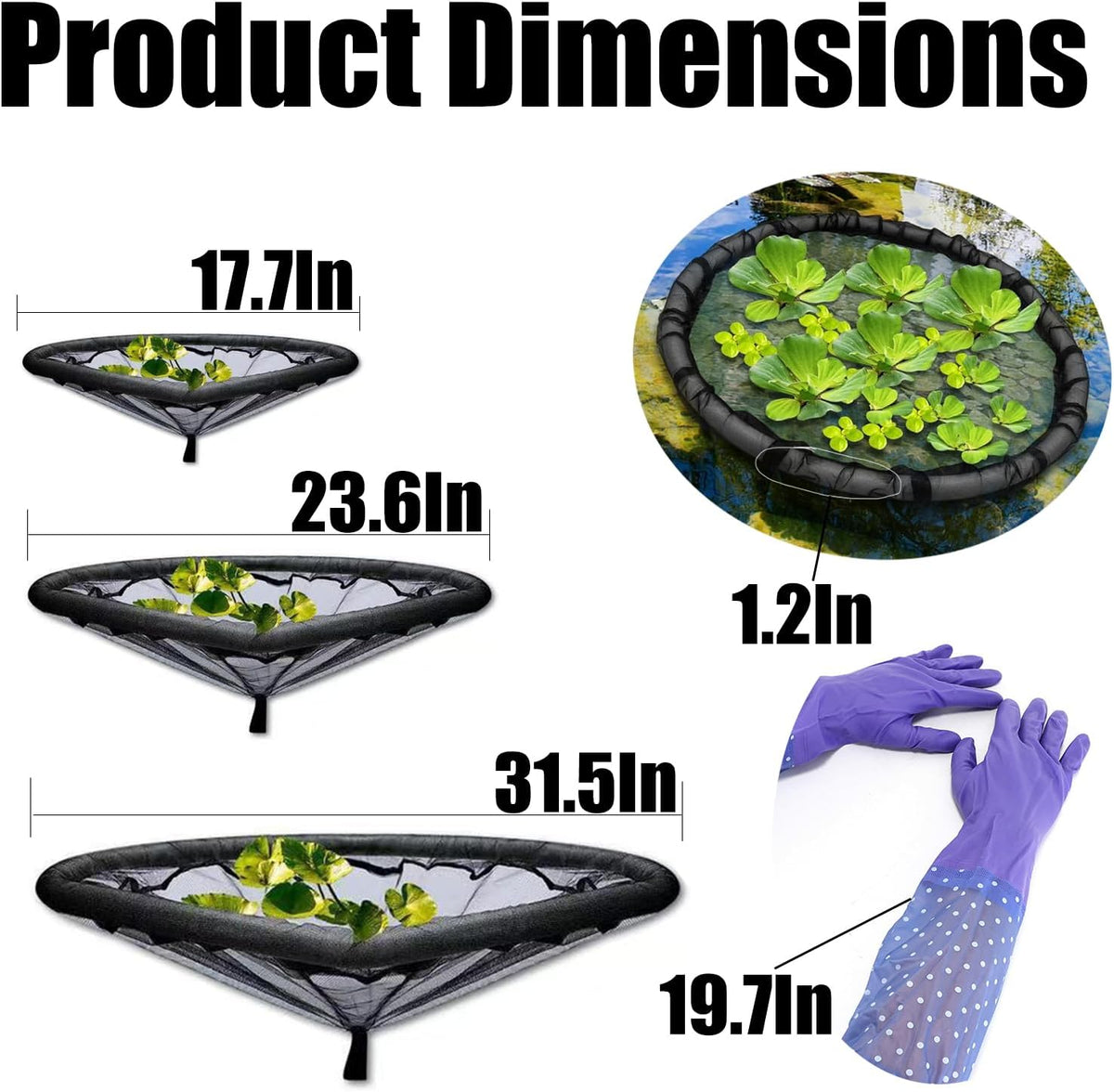 2Pack Round Floating Flora Fish Barrier-31.5Inch Black Pond Plant Protector, Floating Island/Planter Pond,UV Resistant Net to Shield Floating Plant(Lotus/Water Lilies)from Koi, with Waterproof Gloves