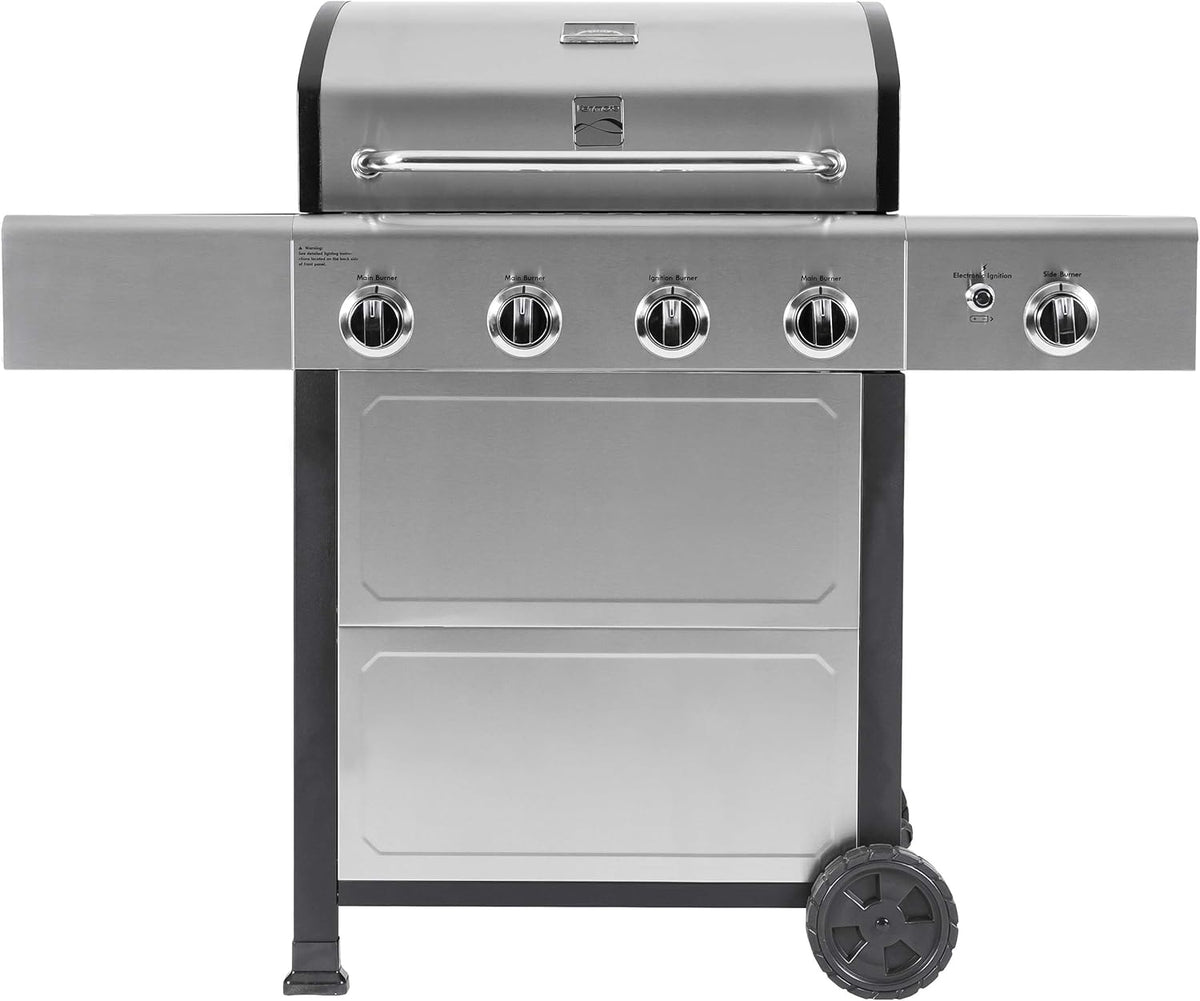 Kenmore 4-Burner Gas Grill with Side Burner, Outdoor BBQ Grill, Propane Gas Grill, Cast Iron Cooking Grates, Electronic Ignition, Warming Rack, Open Cart Design, 53000 BTUs, Stainless Steel