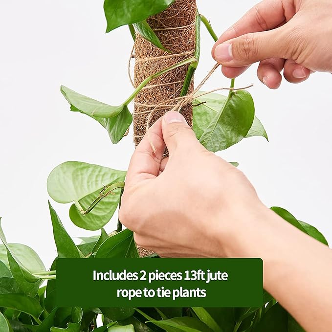 8 Pcs Moss Pole for Plants Monstera, Plant Support Stakes for Indoor Climbing Plants Grow Upwards, with 65ft Twist Ties, 13ft Jute Rope, 6.5ft Hook-and-Loop Strip