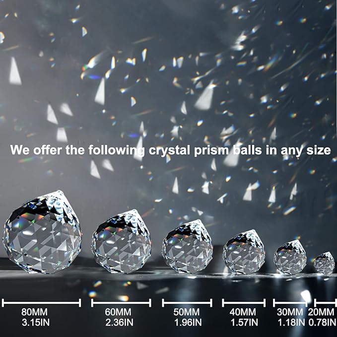20pcs 0.8"/20mm Crystal Suncatcher Prism for Windows Hanging, Crystal Prisms Beads Ball Pendants Rainbow Maker for Fengshui, Home Room Decor, Indoor Windows