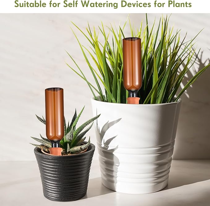 Baderke 16 Pcs 8 Set Plant Watering Devices, Terracotta Watering Spikes with 25 oz Plastic Wine Bottles, Slow Release Vacation Insert Automatic Plant Waterer Device for Indoor Outdoor