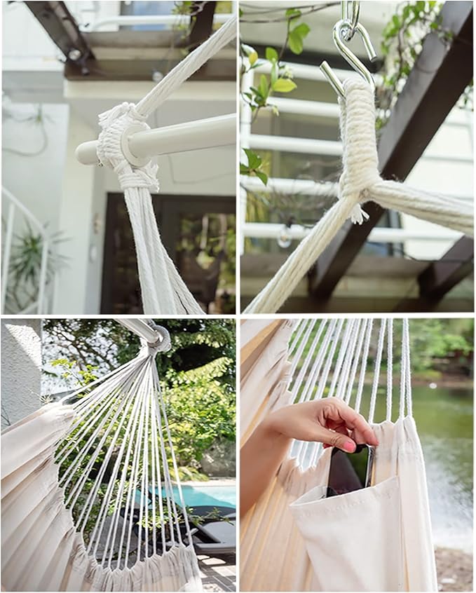 ADVOKAIR Hammock Chair Hanging Chair Rope Swing XXL - Max 500lbs, 70in Large Hammock Swing Chair -Portable Steel Spreader Bar with Anti-Slip Rings-Roomy & Strong