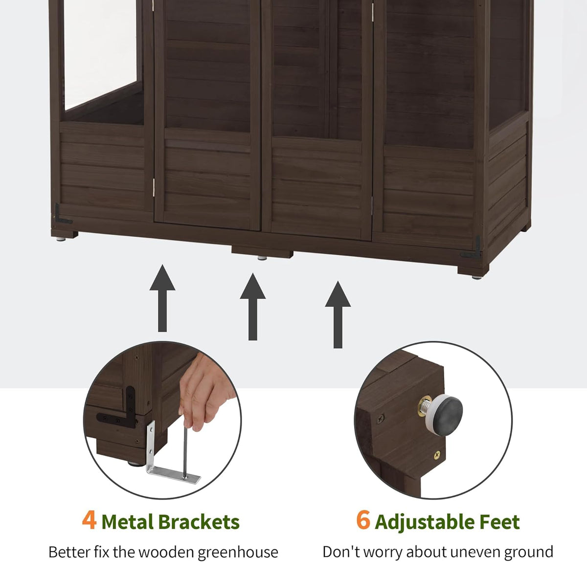 MCombo Wooden Greenhouse, Walk-in Outdoor Greenhouse with Openable Roof and Lockable Door, 0899 (Brown)