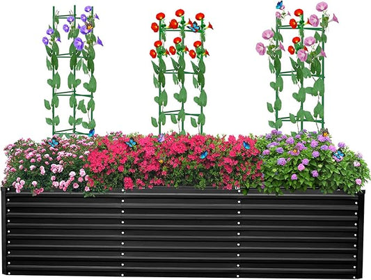 8×4×2ft Galvanized Metal Raised Garden Bed, Metal Planter Kit Box Outdoor for Deep-Rooted Vegetables, Flowers, Green and Herbs