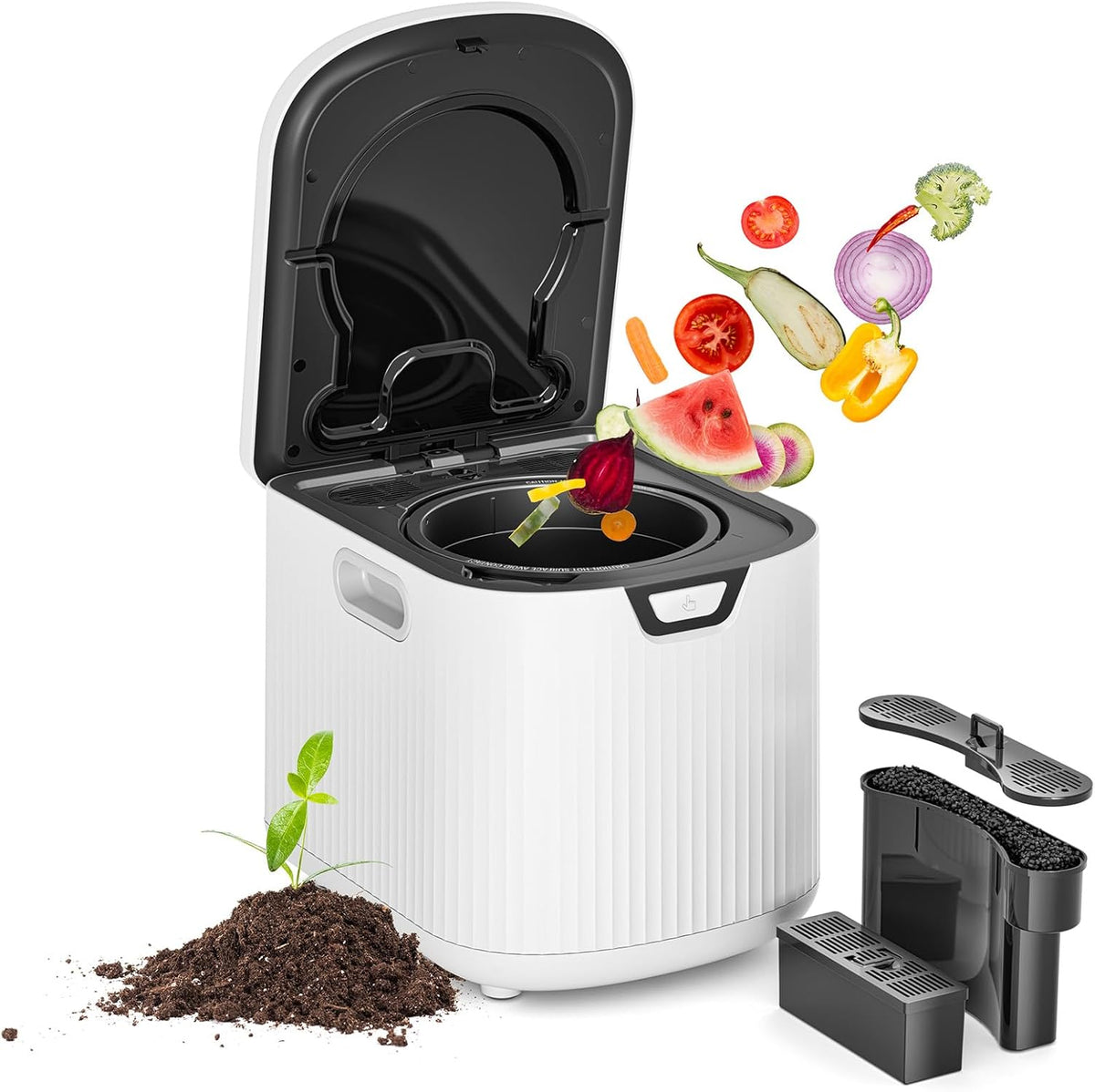Electric Composter for Kitchen,Ouaken 3L Indoor Kitchen Waste Compost Machine Countertop Smart Composting Bin,Compact Food Recycler for Home with Low Noise,Odorless,Auto-Clean,LED Display