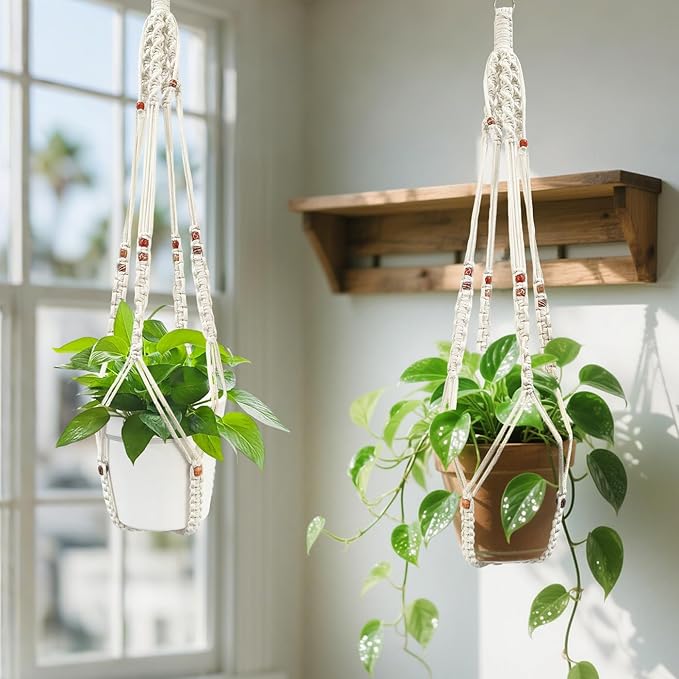 Belit Macrame Plant Hangers Indoor Outdoor 2 Pack Hanging Planters Basket with 2 Hooks Decorative Flower Pots Stand Home Decor