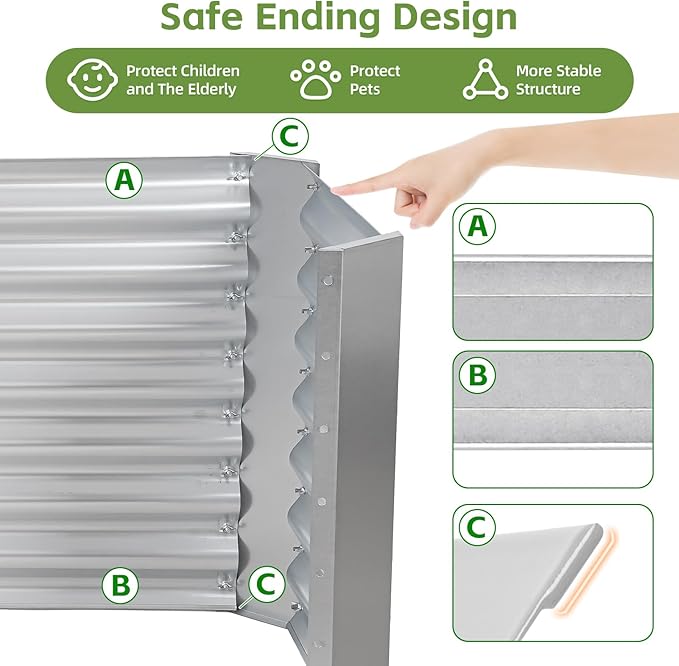 4x2x2ft Raised Garden Bed - Galvanized Deep Root Planter Boxes Outdoor with Wing Nuts and Safety Edges for Gardening Vegetables, Flowers, Herbs, Succulents - Silver