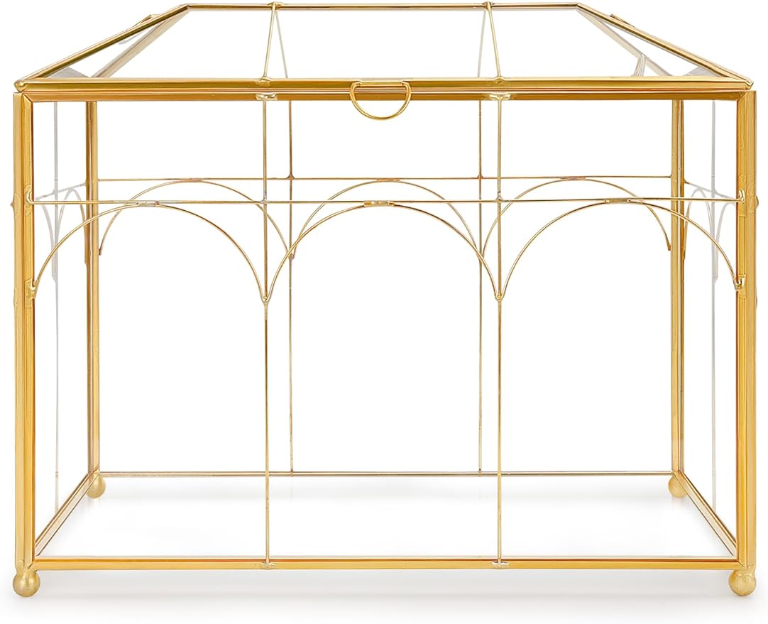 Handmade Glass Planter Terrarium with Lid, Indoor Tabletop Centerpiece Display Box Modern Decor DIY Gift Plant Terrarium Container for Succulent Cacti Air Plants Flower (Gold)