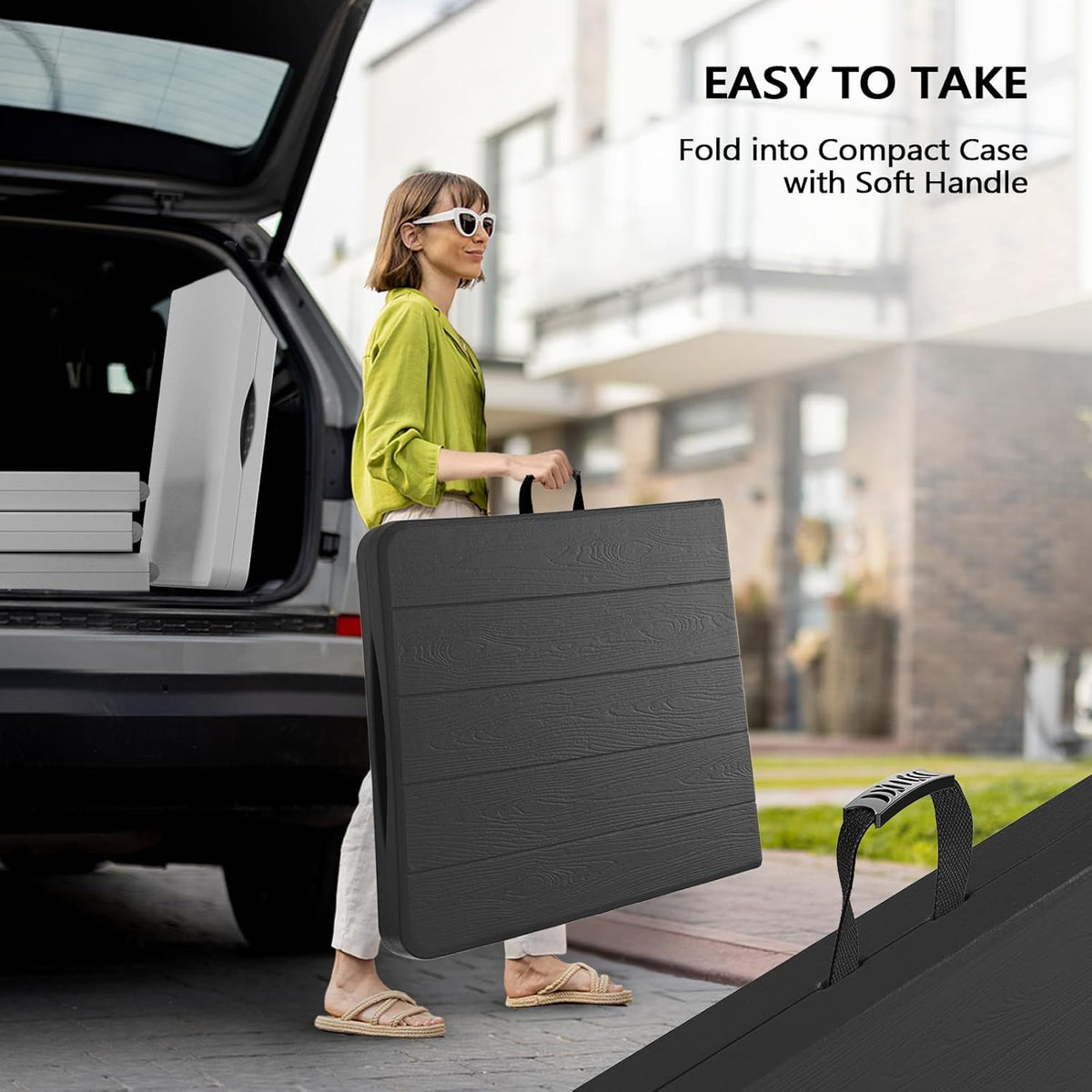 VINGLI 8 Foot Plastic Folding Table Portable Long Table for Indoor Outdoor Use Rectangular with Carrying Handle, Black
