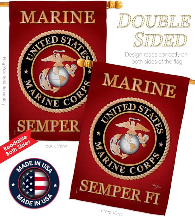 Breeze Decor HS108057-BO Marine Corps Americana Military Decorative Vertical Set, House Flag 28" x 40", Thick Fabric