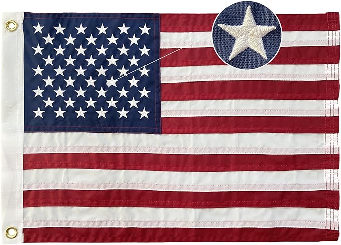 American Flag 16x24 Boat Flags Outdoor Heavy Duty Embroidered USA 1.3x2Ft Flags - Heavy Duty Banner US Nylon Sewn Stripes Indoor with 2 Brass Grommets