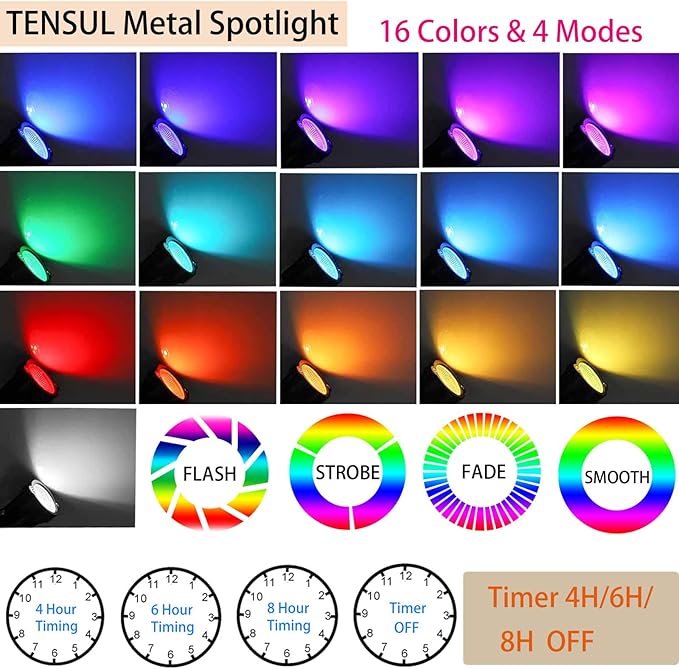 20W Christmas Outdoor Spot Lights with Timer, IP65 Waterproof Metal RGB Landscape Spotights Color Changing Spotlight for Outdoor Yard Garden (4 Lights)