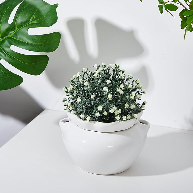 4 Set 6 Inches African Violet Pots Self Watering White Ceramic Pot for Indoor Plants, Flowerpot with Highly Absorbent Inner Pot for Busy Plant Lovers,Plant Care