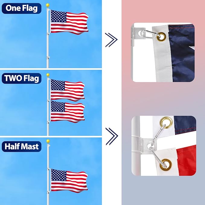 30FT Telescoping Flag Pole Kit, Heavy Duty 16 Gauge Aluminum Outdoor In Ground Flag Poles with Embroidered 3x5 USA Flag, for Residential or Commercial,Garden,Yard Flag Poles