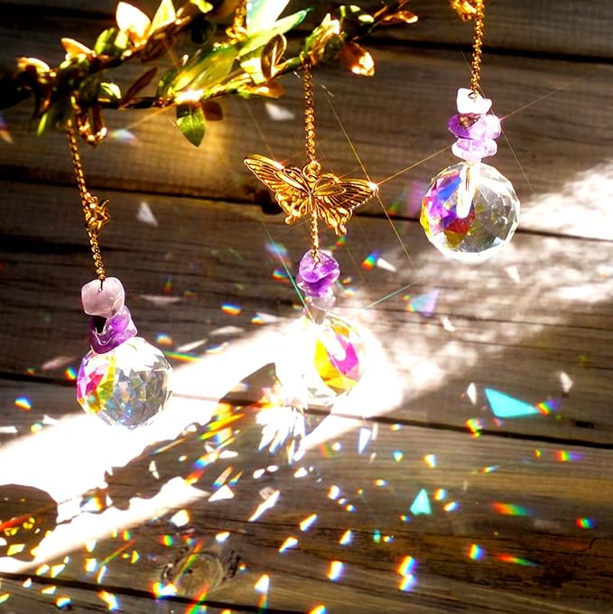 Butterfly Suncatcher - Amethyst Moon Crystal Sun Catcher Window Hanging, Good Luck Charms Gifts for Women Chrismas Thanksgiving Birthday Crystal