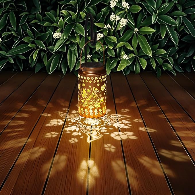 Cardinal Solar Lanterns Outdoor Waterproof, Metal Hanging Lights Decorations for Garden Yard Lawn Patio, Unique Cardinal Gifts for Women Mom Grandma Gardener for Mother'Day Christmas