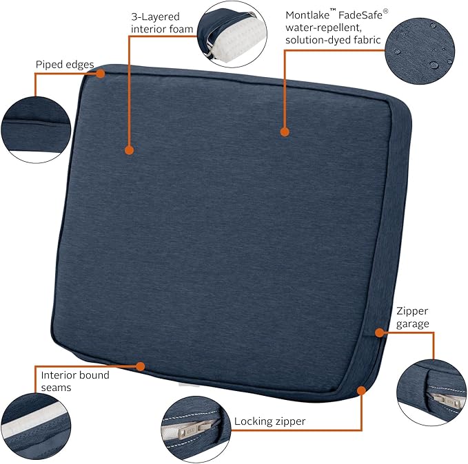 Classic Accessories Montlake Water-Resistant 23 x 20 x 4 Inch Patio Lounge Back Cushion, Heather Indigo Blue, Outdoor Loveseat Cushions