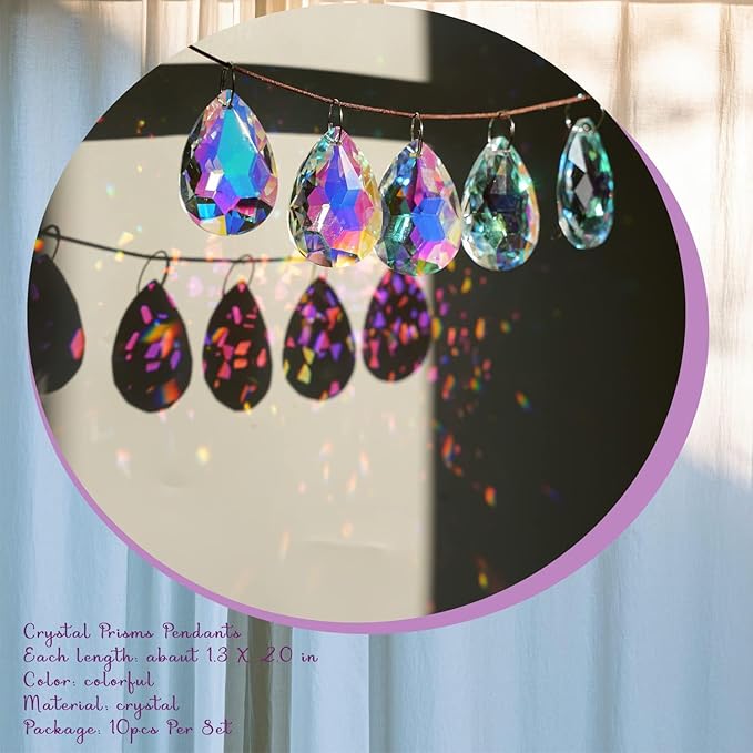 10pcs 50mm Chandelier Crystal Prisms Pendants,Colorful Bauhinia Ornament Chandelier Parts,Suncatcher Hanging Crystals for Lamp Window Christmas Tree Decoration
