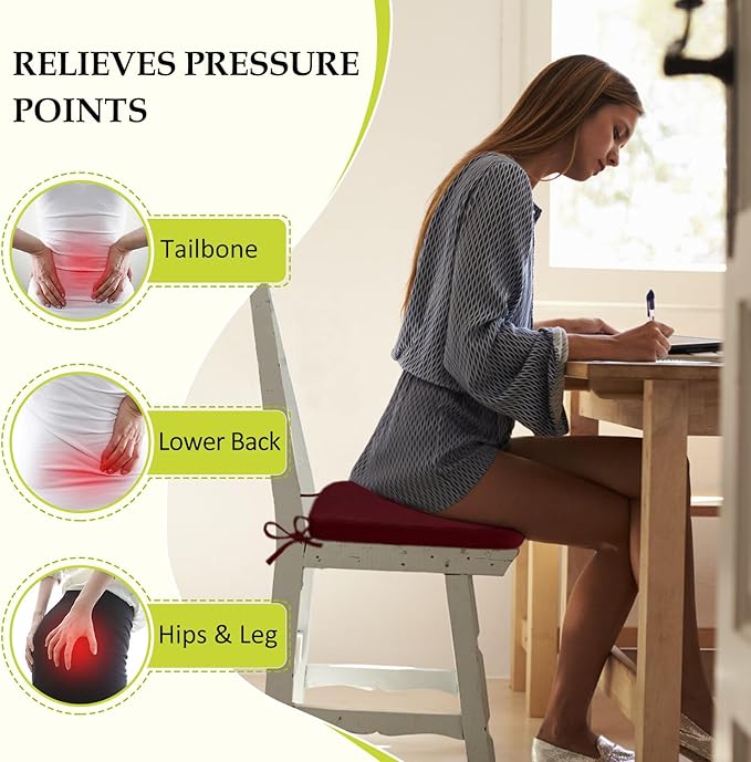 Chair Cushions for Dining Chairs, Indoor Chair Cushions with Ties，Waterproof Chair Pads Set of 6, Burgundy, 17x16x2.5 Inch