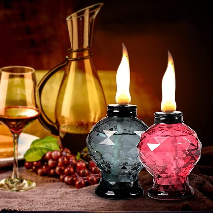 4 Pack Glass Table Torch,Citronella Glass Table top Torches with Wick and Cap for Outdoor,Refillable Torches Landscape Lanterns Torches for Yard Patio Christmas Garden,Party Decor