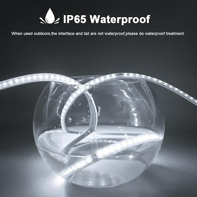 AIMENGTE Led Strip Lights for Outdoor - Waterproof Led Strip Lighting AC 110V, 360LEDs, 6500k LED Rope Lights for Garden, Patio, Lawn, Under Cabinet Kitchen, Bedroom Bathroom (9.9ft, Cool White)