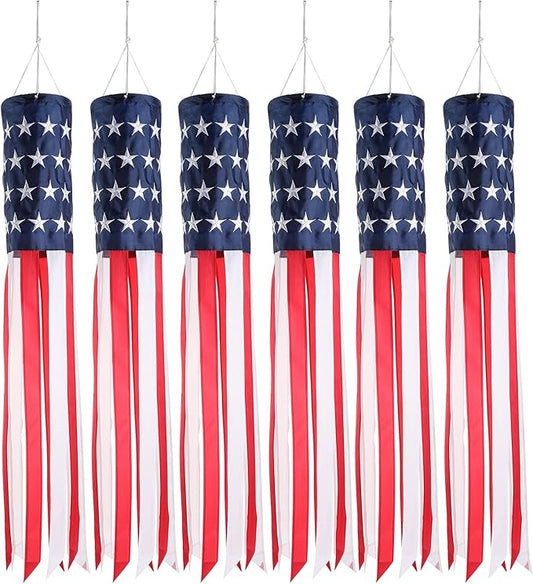 40 Inch American US Flag Windsock Outdoor USA Patriotic Decorations Embroidered Wind Socks Outdoor Hanging Fade Resistant 4th of July Windsock Independence Day for Garden Yard (6 Pcs)