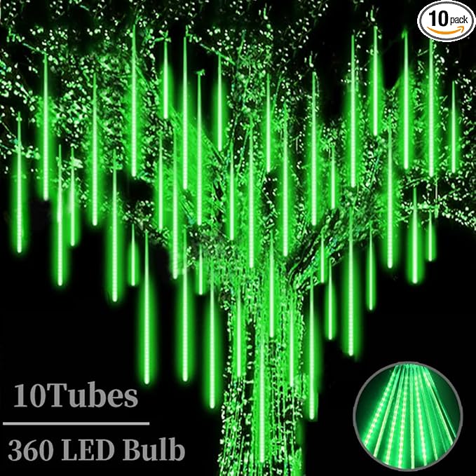 High Brightness 10 Tube 12 Inch 360 LED Meteor Shower Rain Lights Cascading Falling Rain Outdoor Light for Christmas Halloween Tree Raindrop Decoration
