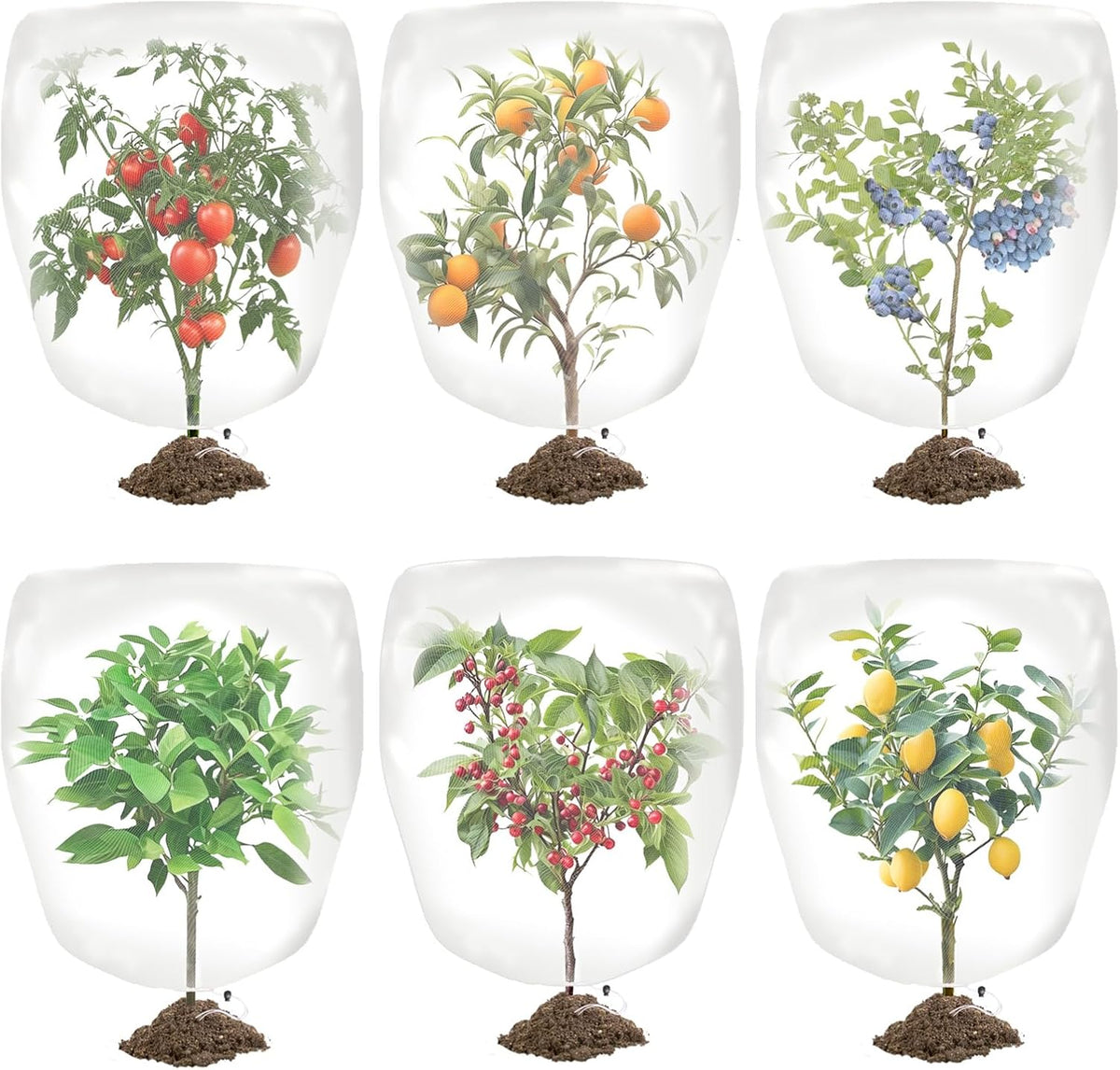 Garden Plant Covers Bags with Drawstring, 6 Pack, 3.3x2.6Ft Mesh Plant Covers, Insect Bird Barrier Mesh, for Trees & Shrubs &Garden Plant Protection