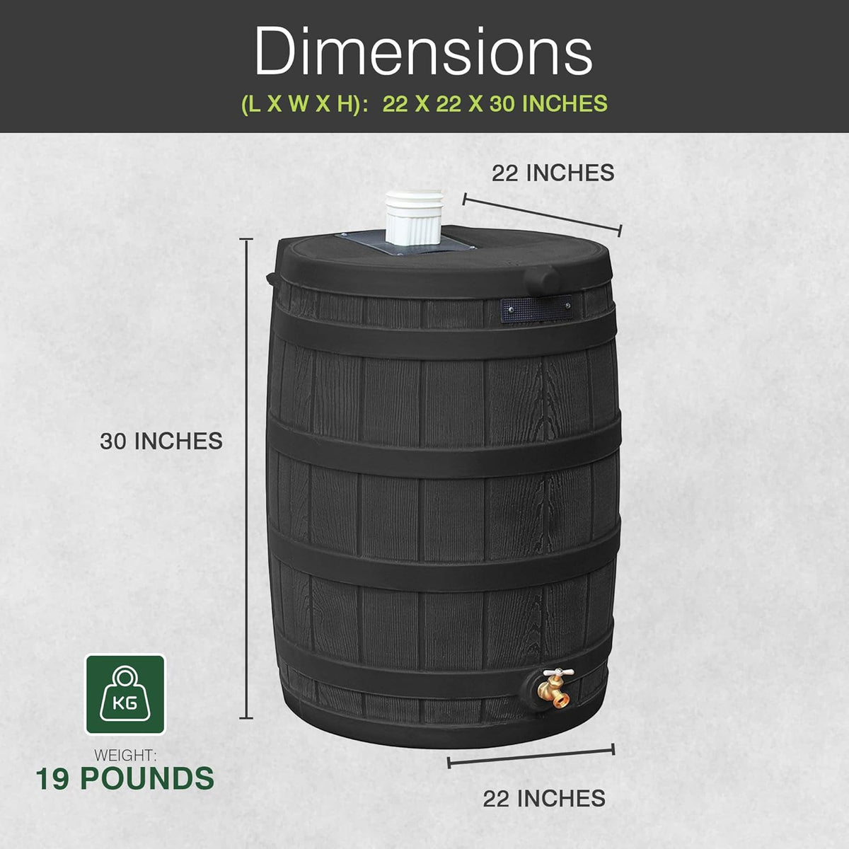Good Ideas Rain Wizard 50 Gallon Plastic Outdoor Home Water Storage Tank Rain Barrel Collector with Brass Spigot and Flat Back Design, Black, 2 Pack