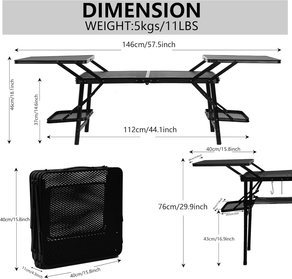 Nice C Camping Table, Compact Folding Table, Grill Table, Outdoor Tables, Camping Tables That Fold Up Lightweight, with 4 Side Tables & Mesh Net for BBQ, Camping