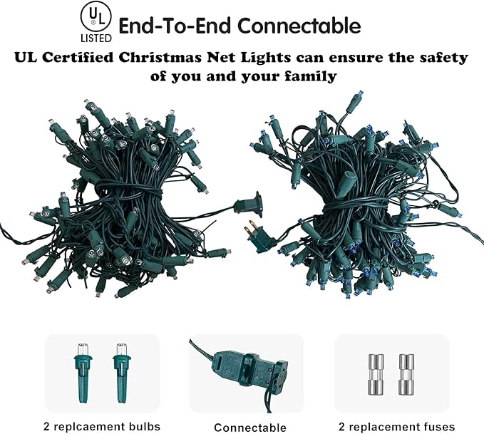 HISHINY LED Blue Christmas Net Lights Outdoor Christmas Decorations 5ftx5ft 100LED Green Wire,Connectable Outdoor Indoor Yard Mesh Shrub Net Lights String for Halloween Chritmas Party,Tree,Bush(Blue)