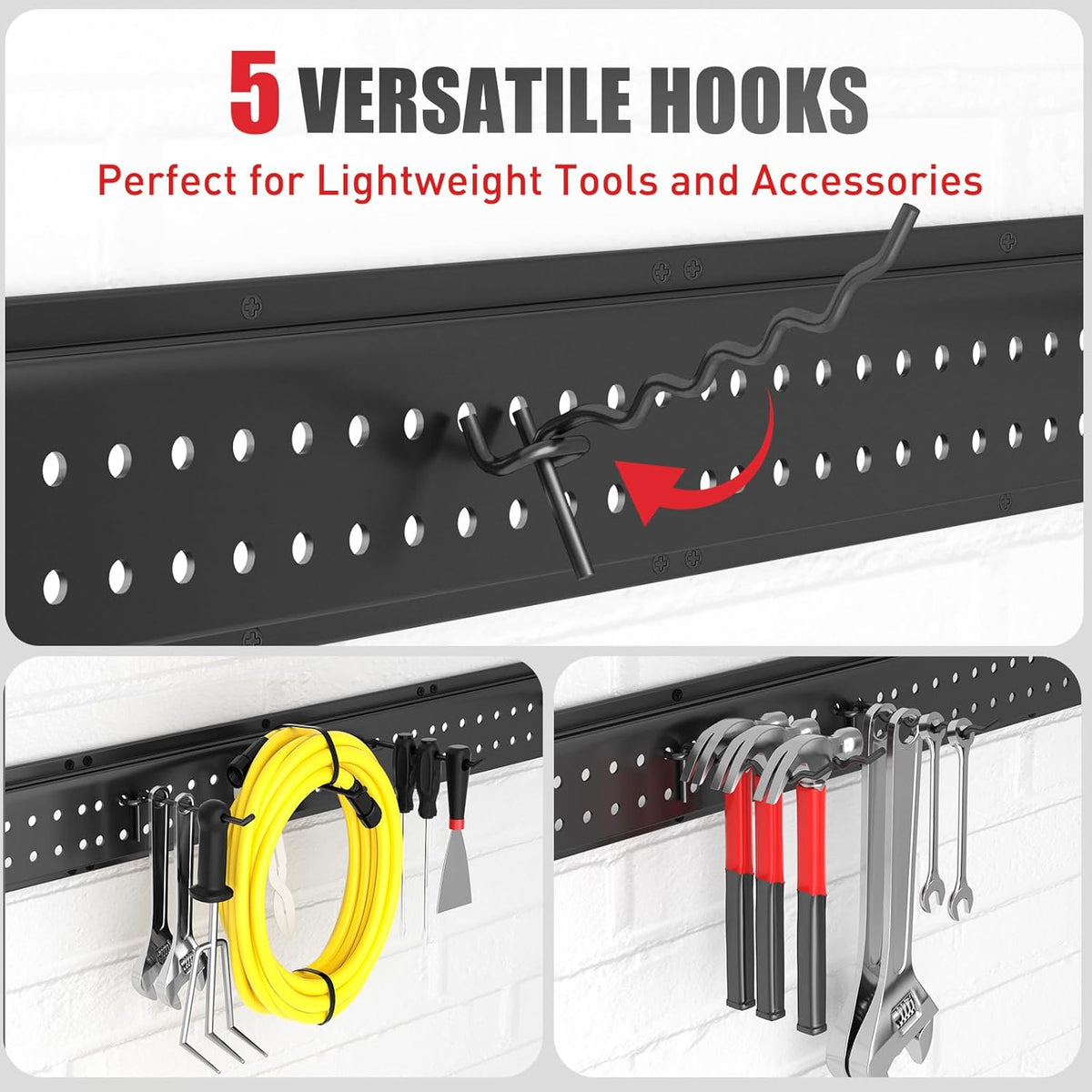 Garage Tool Organizer Wall Mount 48 inches with 10 Adjustable Heavy-Duty Hooks, Garage Organization, Garden Tool Storage Rack for Garage, Yard, and Shed, Holds Up to 400 lbs
