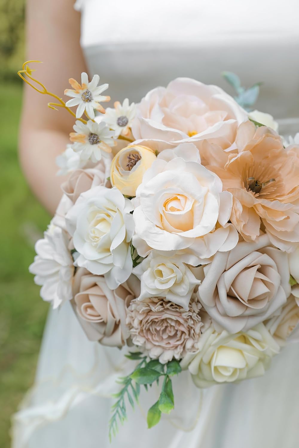 Flesh Color Artificial Flowers Silk Fake Roses Peonies Greenery Combo Box Set for DIY Wedding Bouquets Bridal Shower Centerpieces Floral Arrangements Party Tables Home Decoration