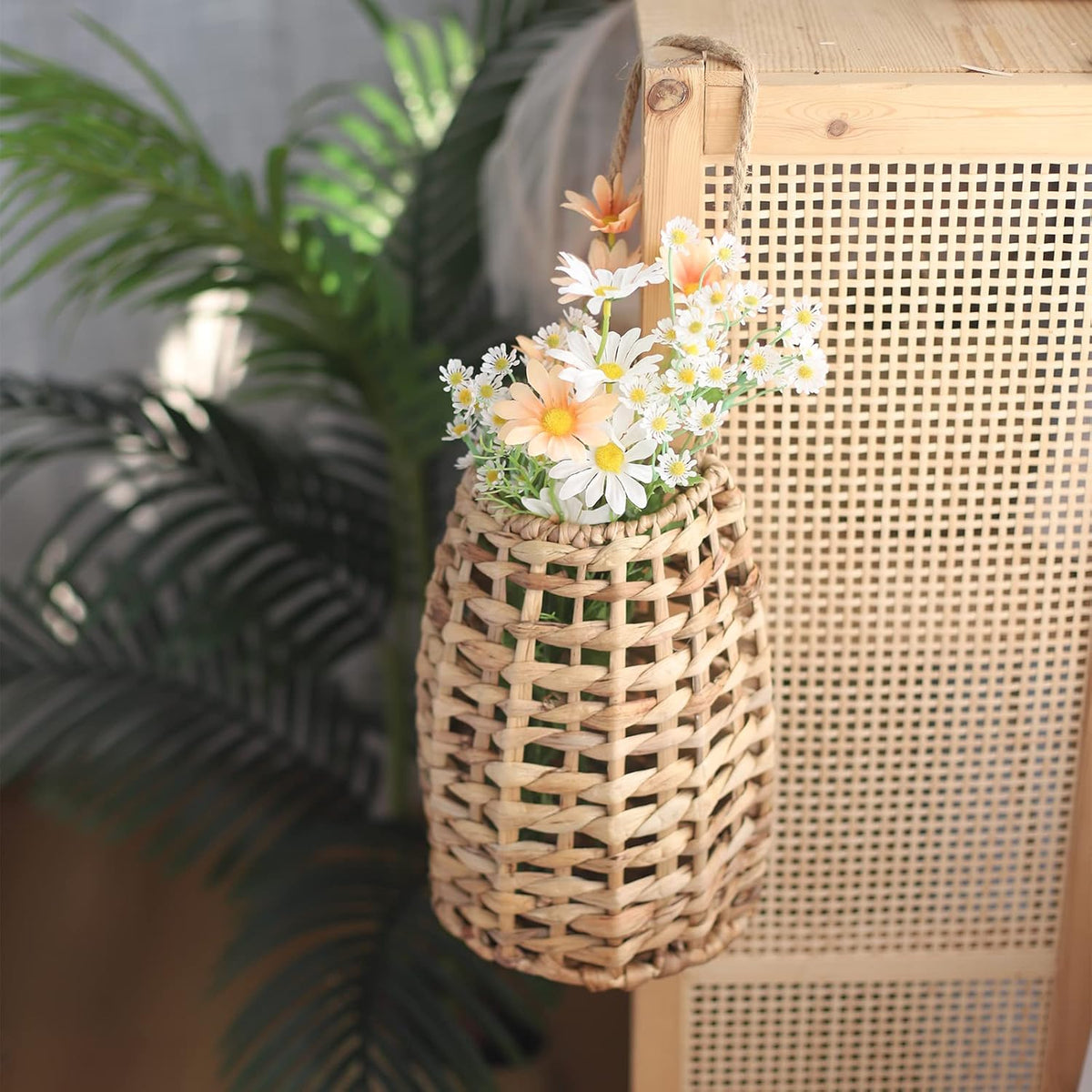 Woven Water Hyacinth Hanging Basket Door Hanging Basket Wall for Home Garden Farmhouse (Water Hyacinth)