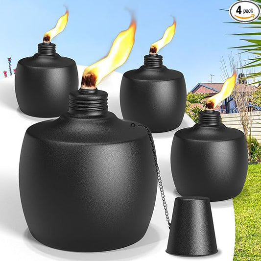 4-Pack Citronella Tabletop Torches, 21.5 oz Table Top Torches for Outdoor, Metal Oil Burner Candles, Garden Torches with Fiberglass Wick for Yard, Patio, Deck, Garden, Party, Landscape