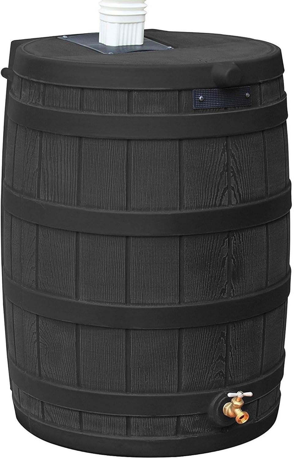 Good Ideas Rain Wizard 50 Gallon Plastic Outdoor Home Rain Barrel Water Storage Collector with Brass Spigot and Flat Back Design, Black (4 Pack)