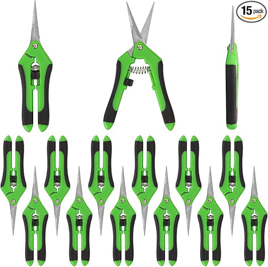 15 Pack 6.5 Inch Green Garden Pruning Scissors, Stainless Steel Blades Hand Pruner, Sharp Point Gardening Shears Cutter, A Must-have Gardening Pruning Shear, Supplies & Accessories