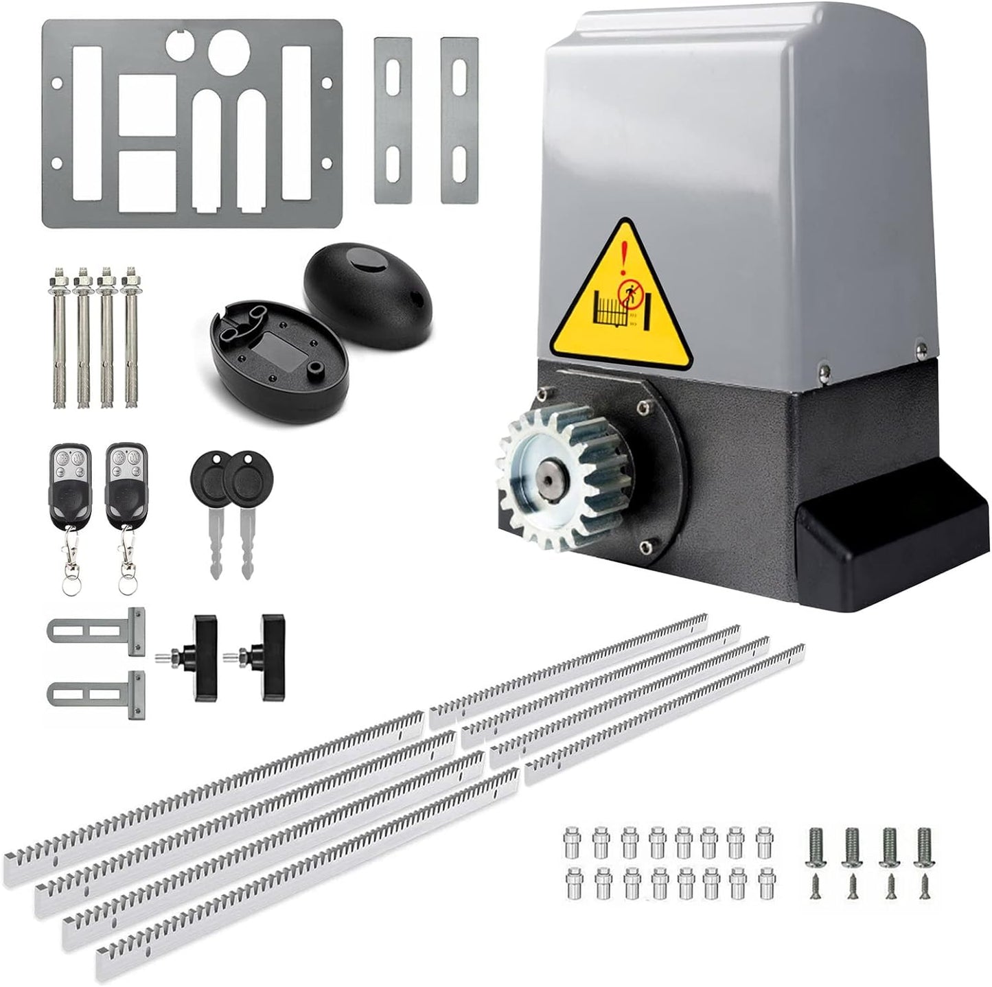 Blütezeit 2650lb Automatic Sliding Gate Opener Rack Drive Operator for Heavy Driveway Slide Gates Up to 40 Feet, Rolling Gate Motor with 2 Remote Controls, Infrared Sensor & Complete Hardware Kit