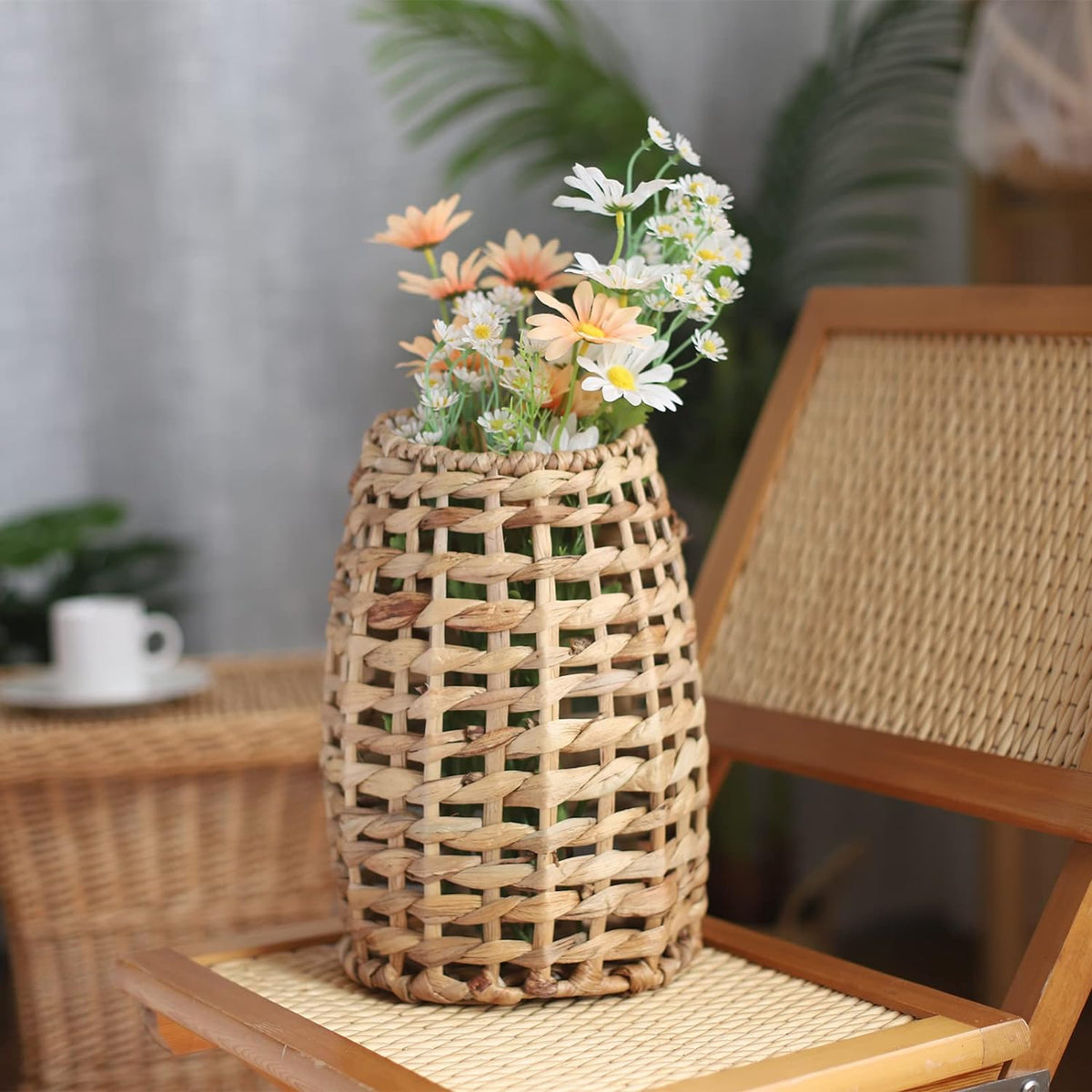 Woven Water Hyacinth Hanging Basket Door Hanging Basket Wall for Home Garden Farmhouse (Water Hyacinth)