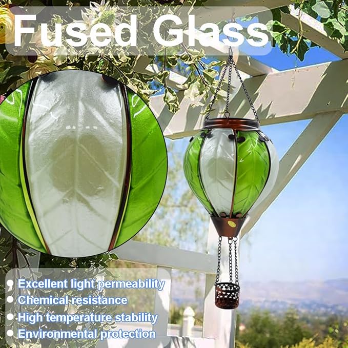 Hot Air Balloon Solar Lantern with Flickering Flame Hanging Solar Lanterns Outdoor Lights Waterproof Lanterns Decorative Garden Patio Yard Party Decor Gray&Light Green