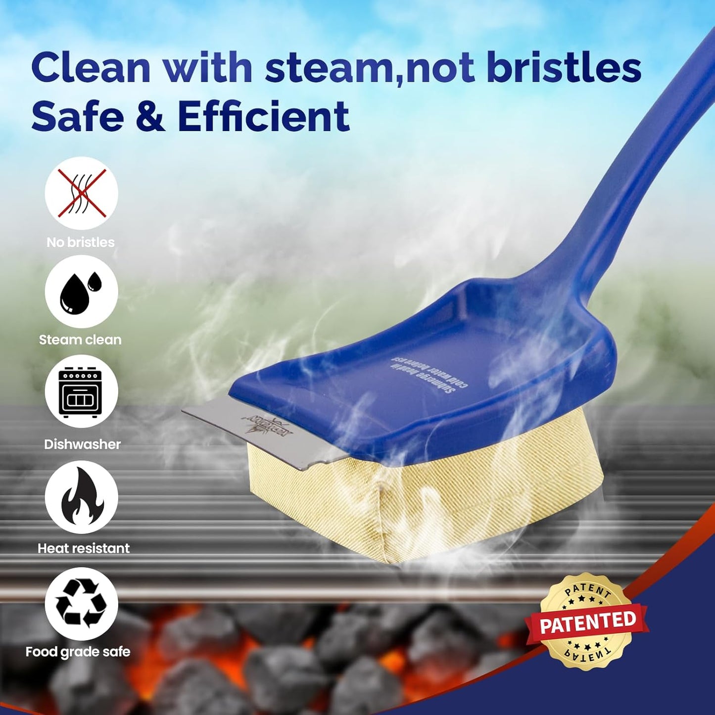 19" Large Bristle-Free Steam Cleaning Grill Brush,Replaceable BBQ Cleaning Head,Safe Grill Accessories for Cast Iron/Porcelain/Weber Gas/Charcoal Grill,Grill Cleaner for Outdoor Grill