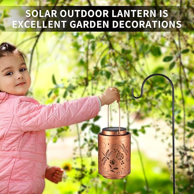2 Pack Solar Lanterns Garden Decor Birthday Gifts for Women Mon Grandma Metal Hanging Solar Lights Waterproof Outdoor Decoration for Outside LED Lanterns for Yard Patio Lawn(Dragonfly)