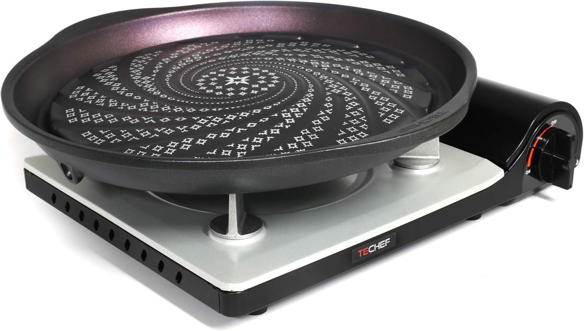 TECHEF - Stovetop Korean BBQ Non-Stick Grill Pan with Agni Portable Gas Stove Burner, Made in Korea (Grill Pan w Stove)