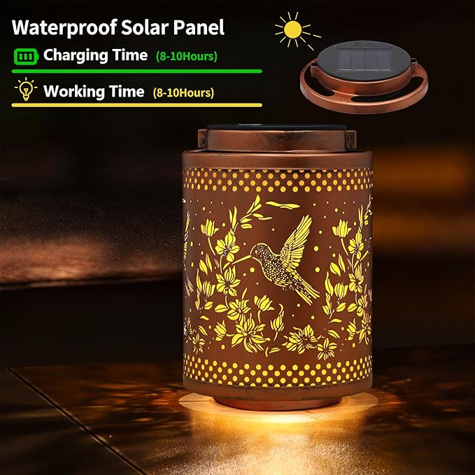 Hummingbird Solar Lanterns Garden Decor Birthday Mothers Day Gifts for Mom Women Metal Hanging Solar Lights Waterproof Outdoor Decoration for Outside LED Lanterns for Yard Lawn Patio Deals