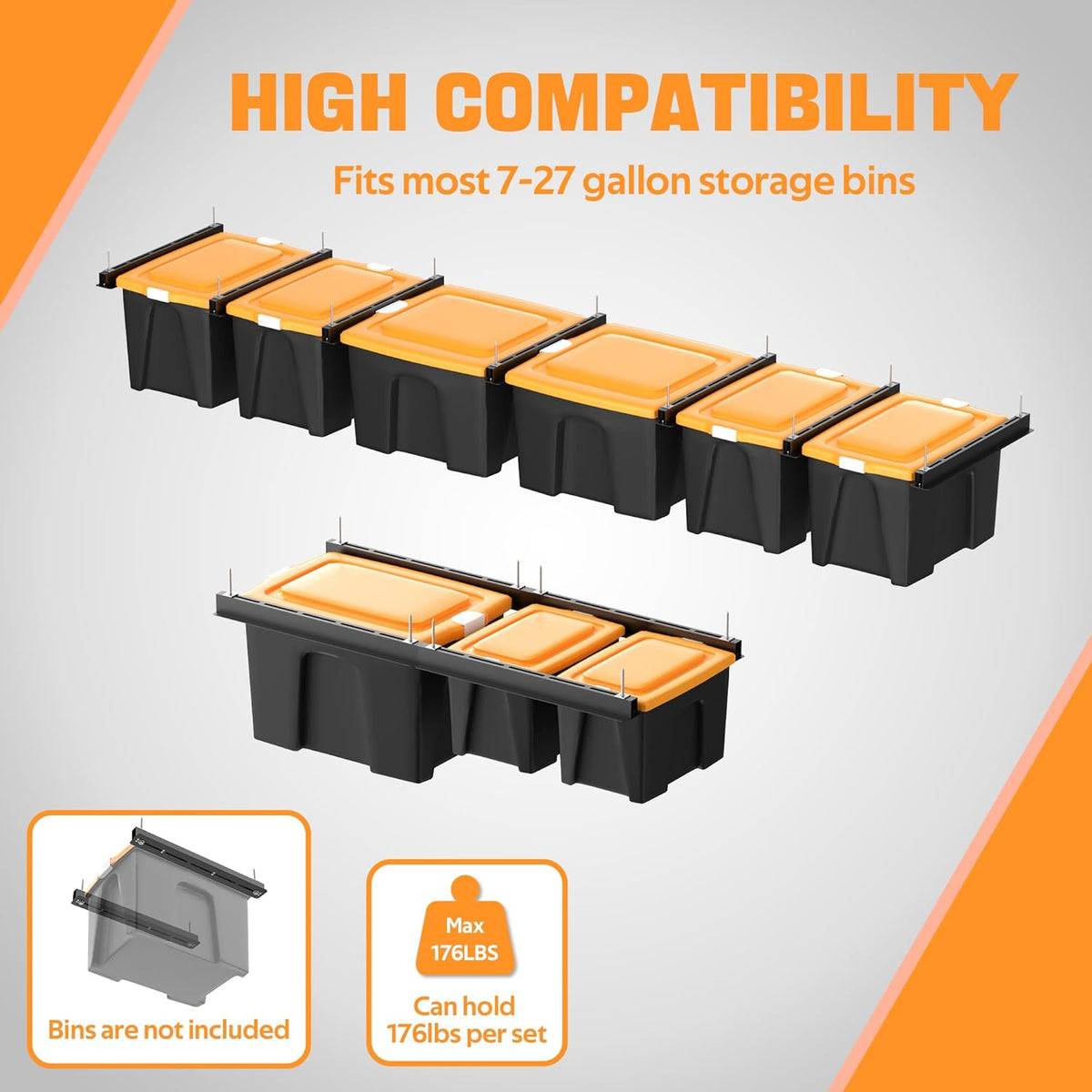 Ultrawall Overhead Garage Storage Rack, Heavy Duty Ceiling Storage Rack, 26 Inch Adjustable Ceiling Bin Storage System, 7 Sets for 6 Bins
